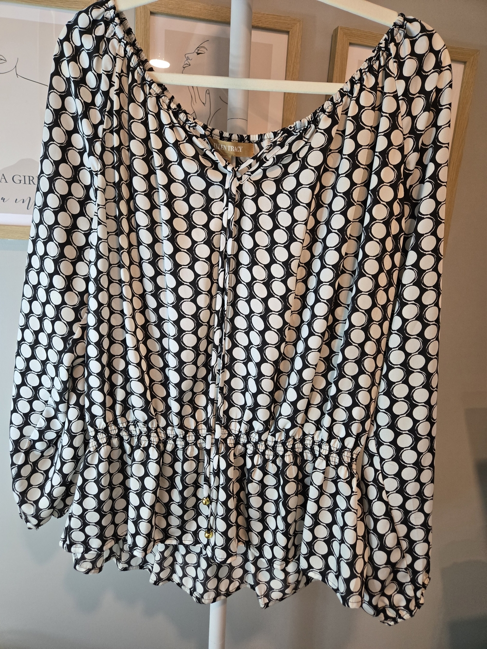 Ellen Tracy Black & White Polka Dot Top